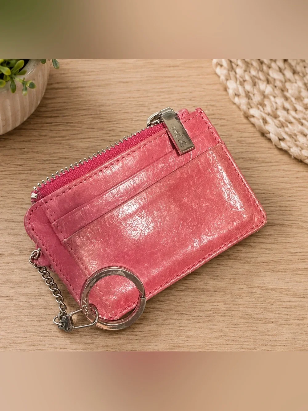 Hobo International Pink Leather Zip Card Case / Keychain